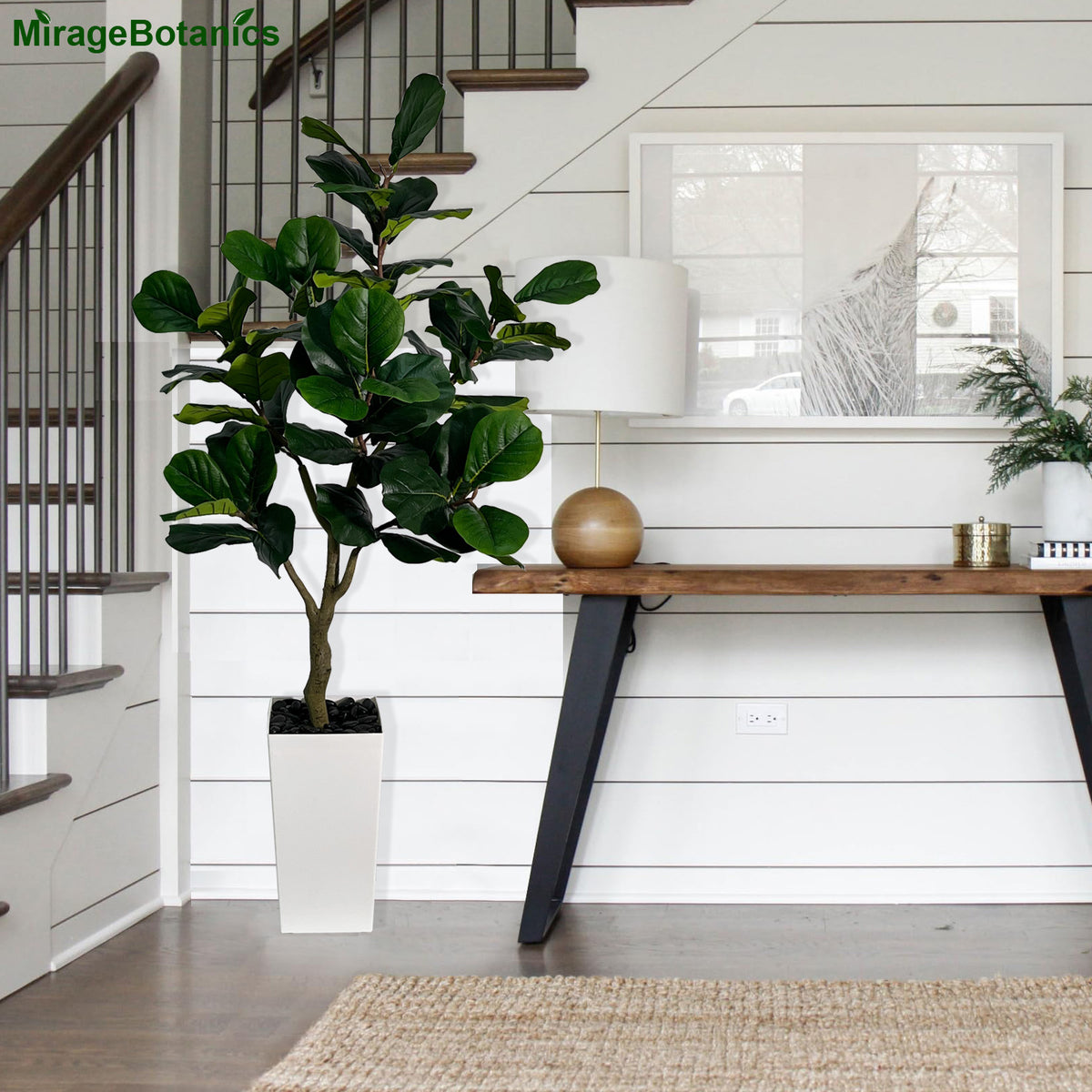 5 Ft Artificial Fiddle Leaf Fig Tree with White Planter Pot