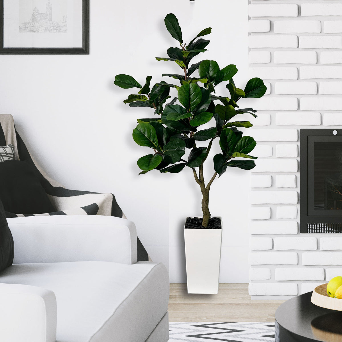 5 Ft Artificial Fiddle Leaf Fig Tree with White Planter Pot