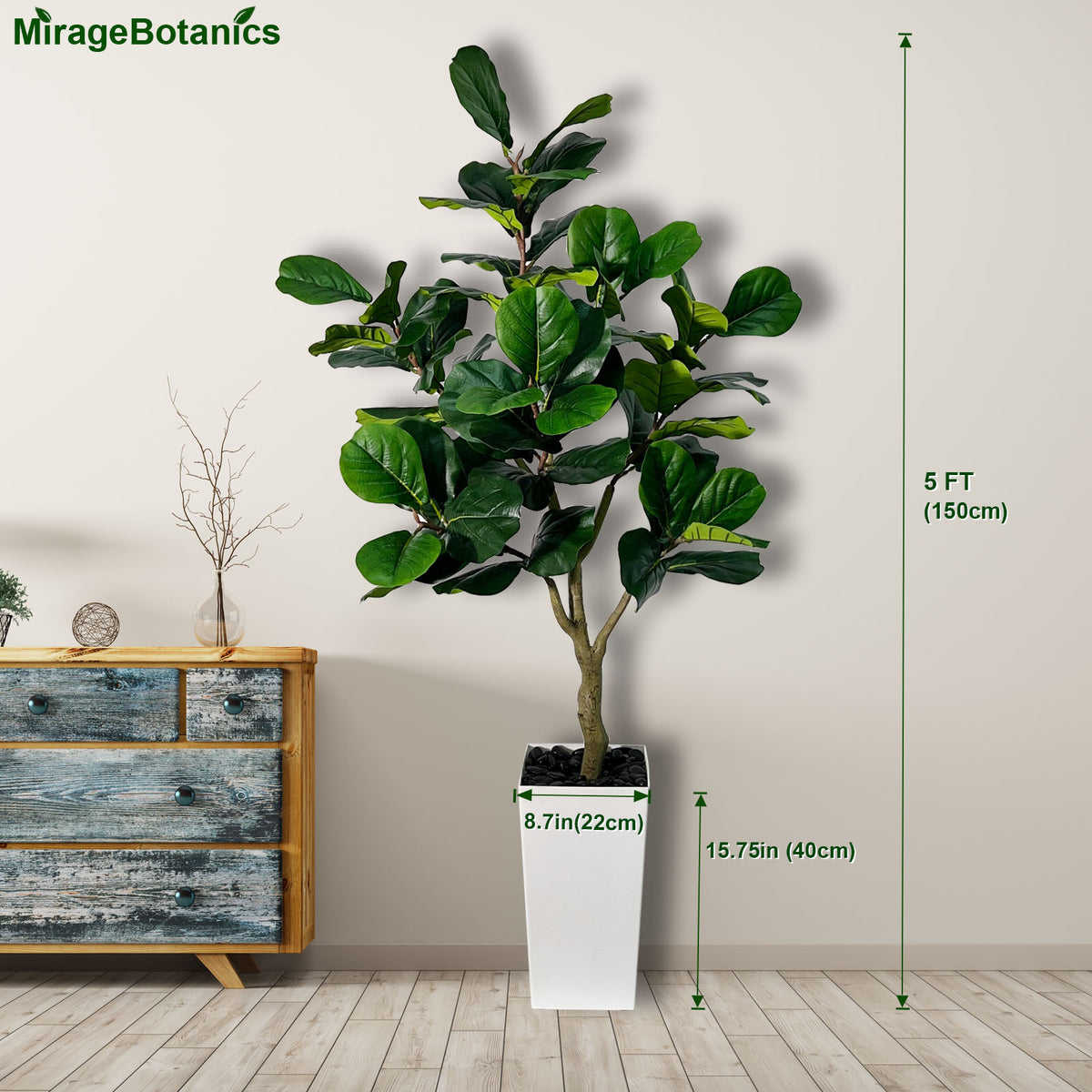 5 Ft Artificial Fiddle Leaf Fig Tree with White Planter Pot