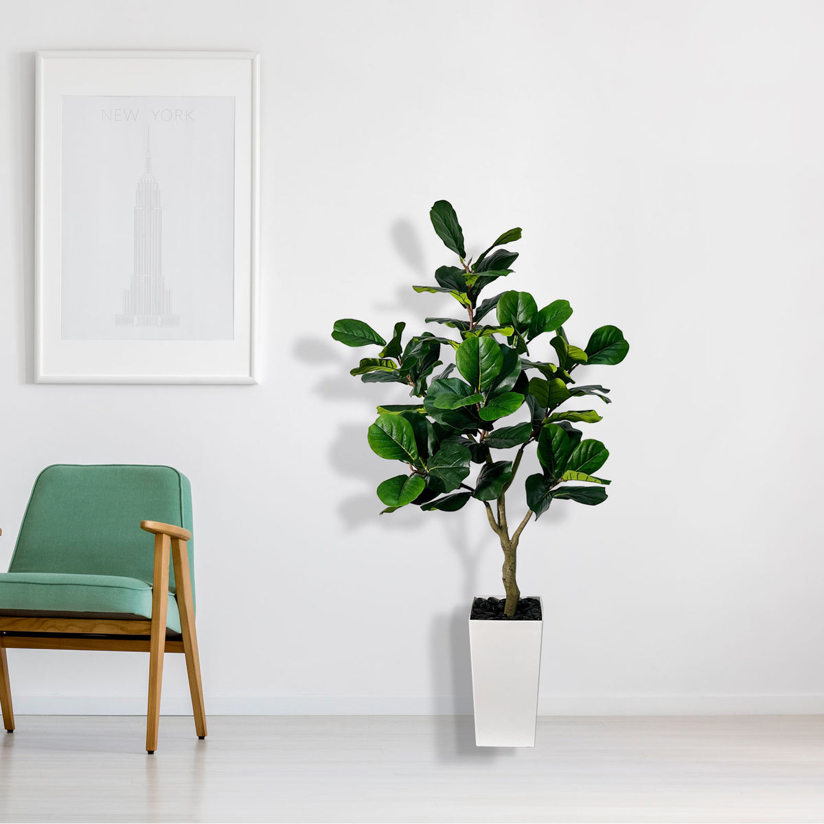 5 Ft Artificial Fiddle Leaf Fig Tree with White Planter Pot