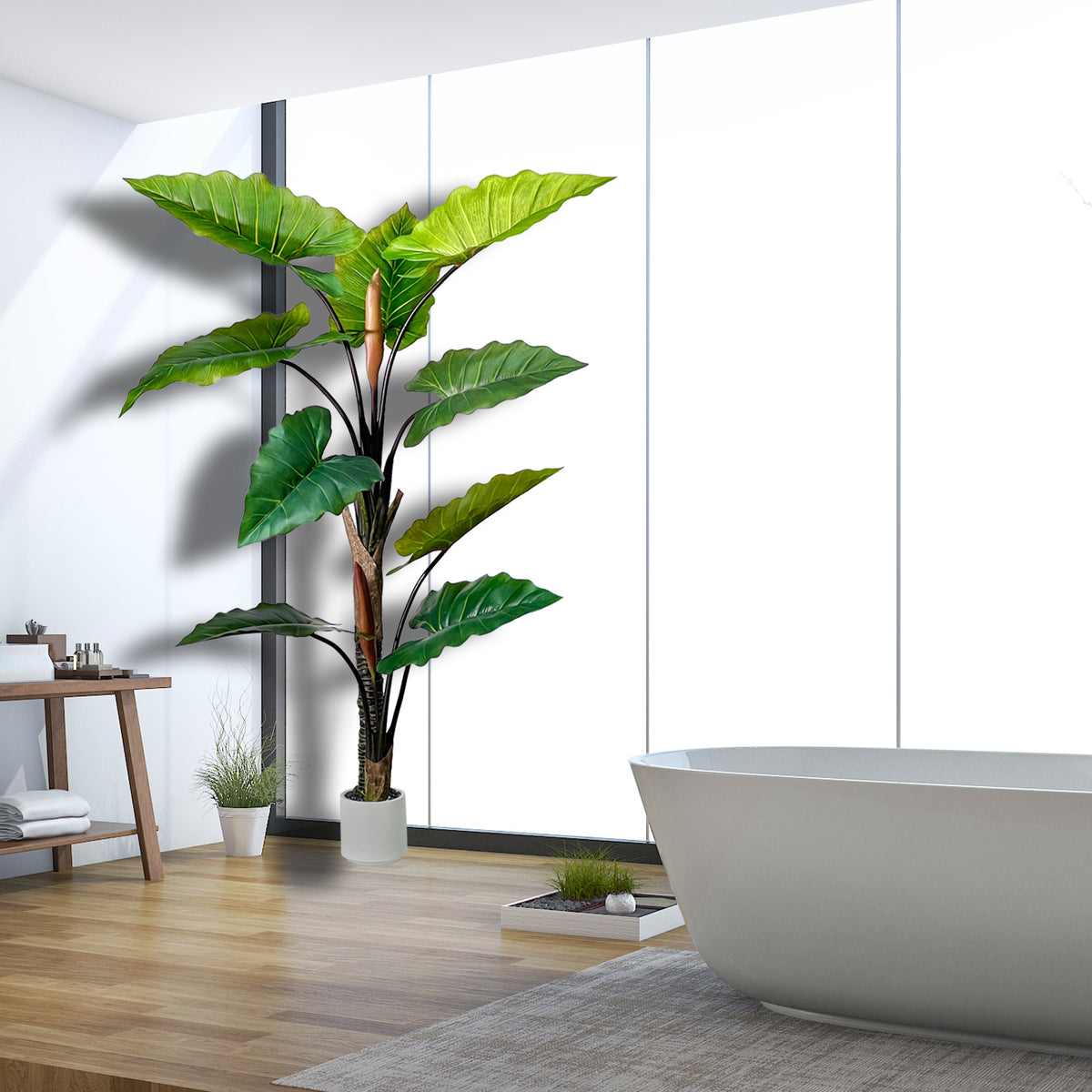 Artificial banana Tree - Faux banana Plant with 11 Realistic Leaves in White Planter, Indoor Outdoor Fake Tree for Home Office Living Room Decor, Housewarming Gift