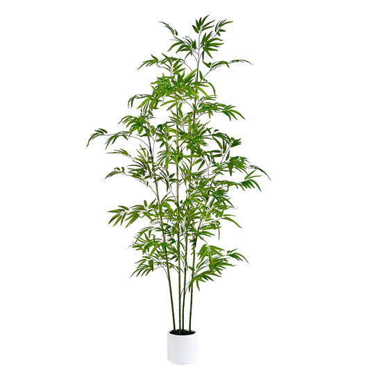 170cm Artificial Bamboo Tree with Tall White Planter - 4 Lifelike Natural Trunks & Silk Leaves, Realistic Faux Indoor Outdoor Plant for Home, Office, Living Room, Mall, Hotel, Garden Decor