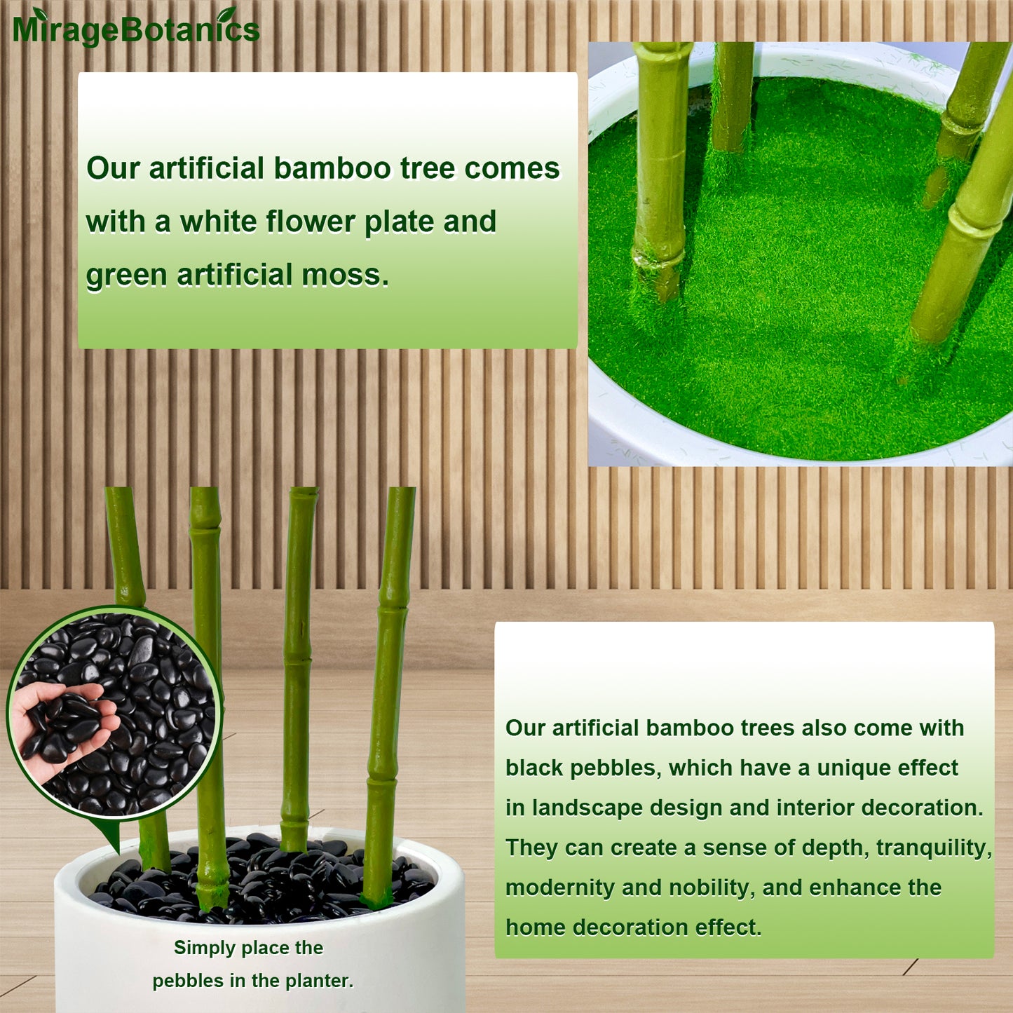 170cm Artificial Bamboo Tree with Tall White Planter - 4 Lifelike Natural Trunks & Silk Leaves, Realistic Faux Indoor Outdoor Plant for Home, Office, Living Room, Mall, Hotel, Garden Decor