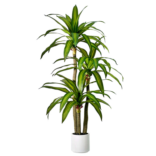 180cm Artificial Dracaena Tree, Fake Tree with White Planter, Fake Tropical Yucca Floor Plant, Lifelike Foliage and Branches, Artificial Plants Indoor Outdoor for Home Office Living Room Decor Indoor