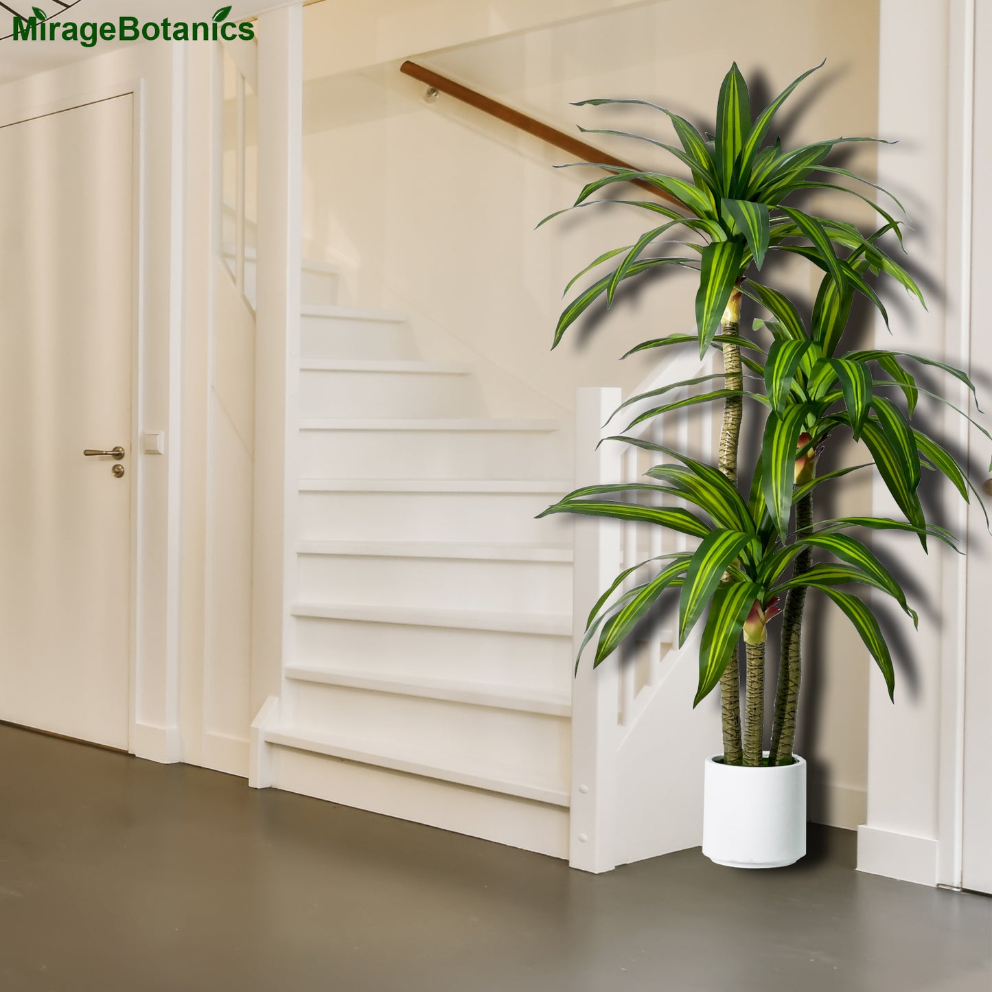 180cm Artificial Dracaena Tree, Fake Tree with White Planter, Fake Tropical Yucca Floor Plant, Lifelike Foliage and Branches, Artificial Plants Indoor Outdoor for Home Office Living Room Decor Indoor