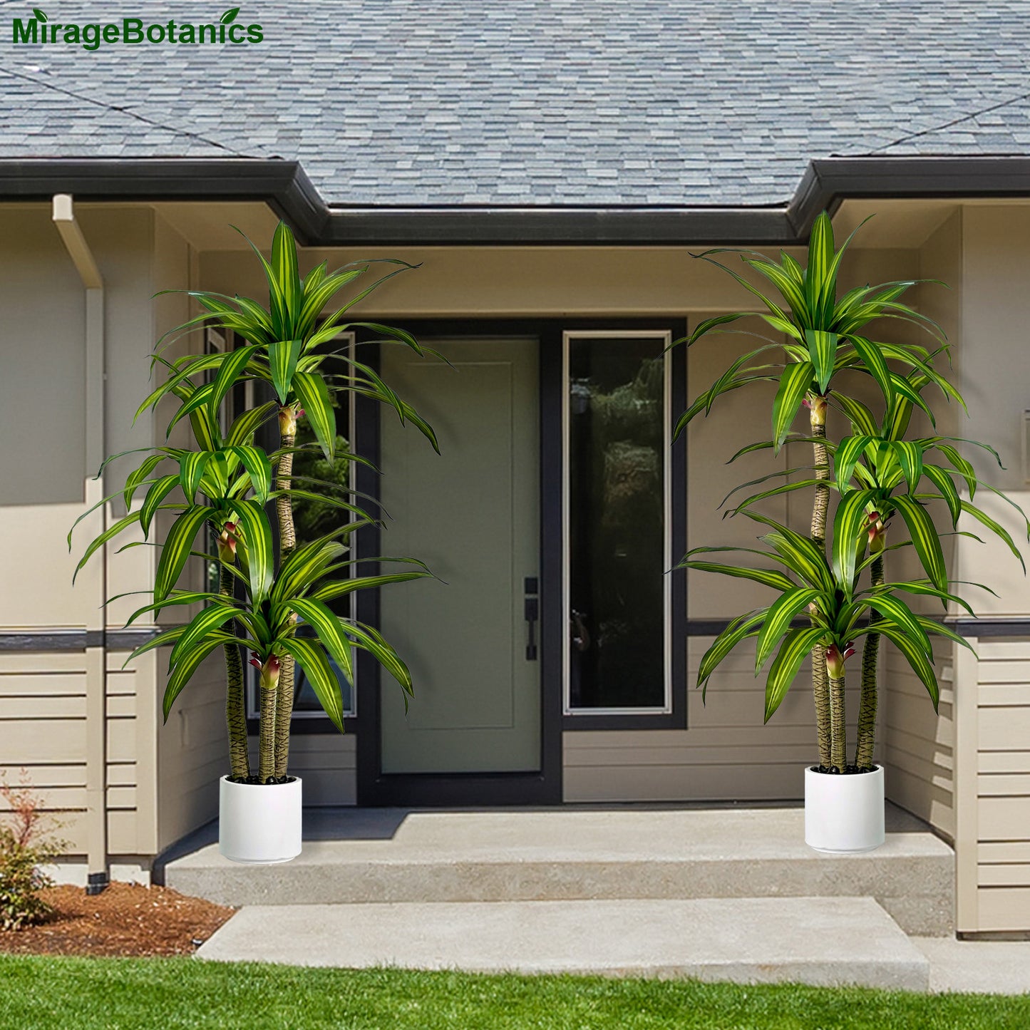 180cm Artificial Dracaena Tree, Fake Tree with White Planter, Fake Tropical Yucca Floor Plant, Lifelike Foliage and Branches, Artificial Plants Indoor Outdoor for Home Office Living Room Decor Indoor