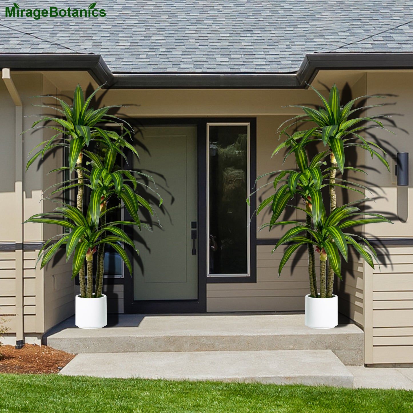 180cm Artificial Dracaena Tree, Fake Tree with White Planter, Fake Tropical Yucca Floor Plant, Lifelike Foliage and Branches, Artificial Plants Indoor Outdoor for Home Office Living Room Decor Indoor