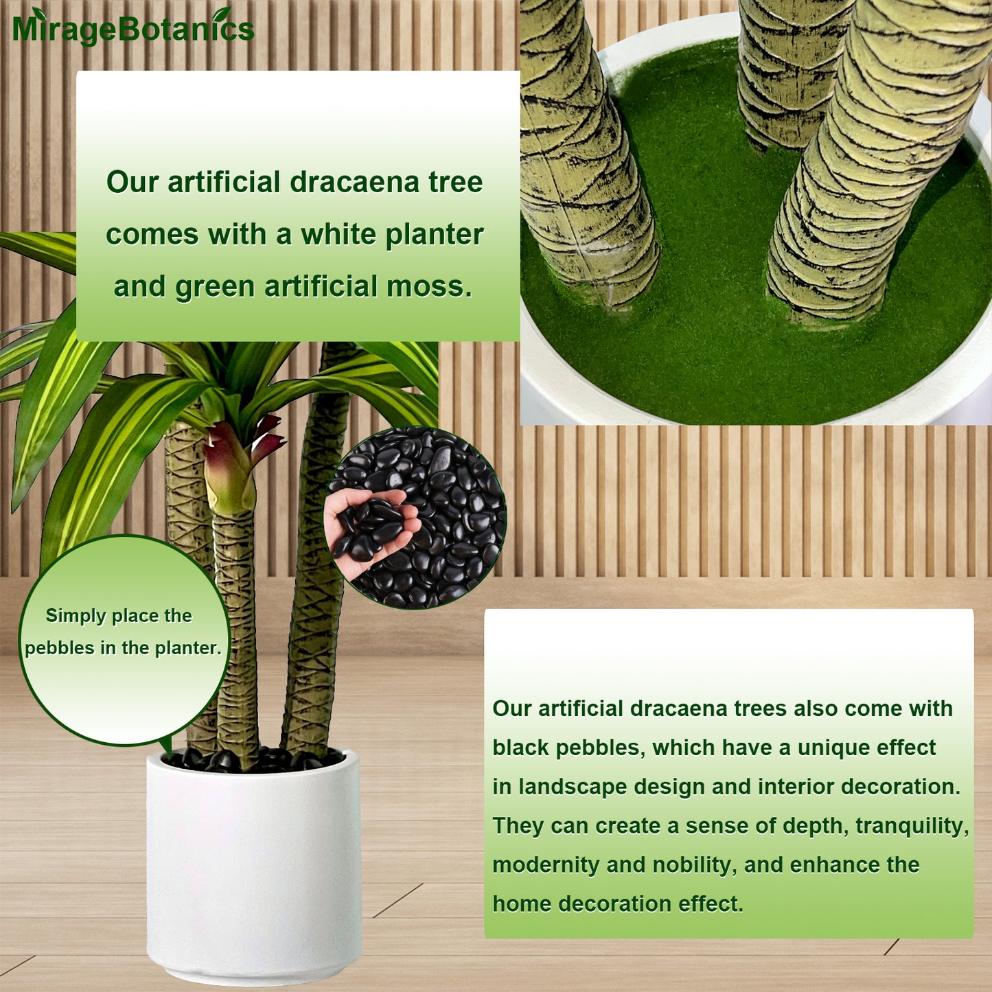 180cm Artificial Dracaena Tree, Fake Tree with White Planter, Fake Tropical Yucca Floor Plant, Lifelike Foliage and Branches, Artificial Plants Indoor Outdoor for Home Office Living Room Decor Indoor
