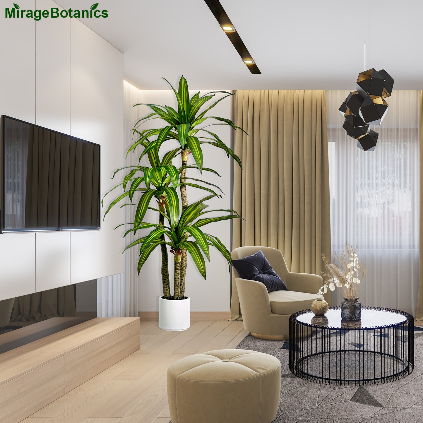 180cm Artificial Dracaena Tree, Fake Tree with White Planter, Fake Tropical Yucca Floor Plant, Lifelike Foliage and Branches, Artificial Plants Indoor Outdoor for Home Office Living Room Decor Indoor