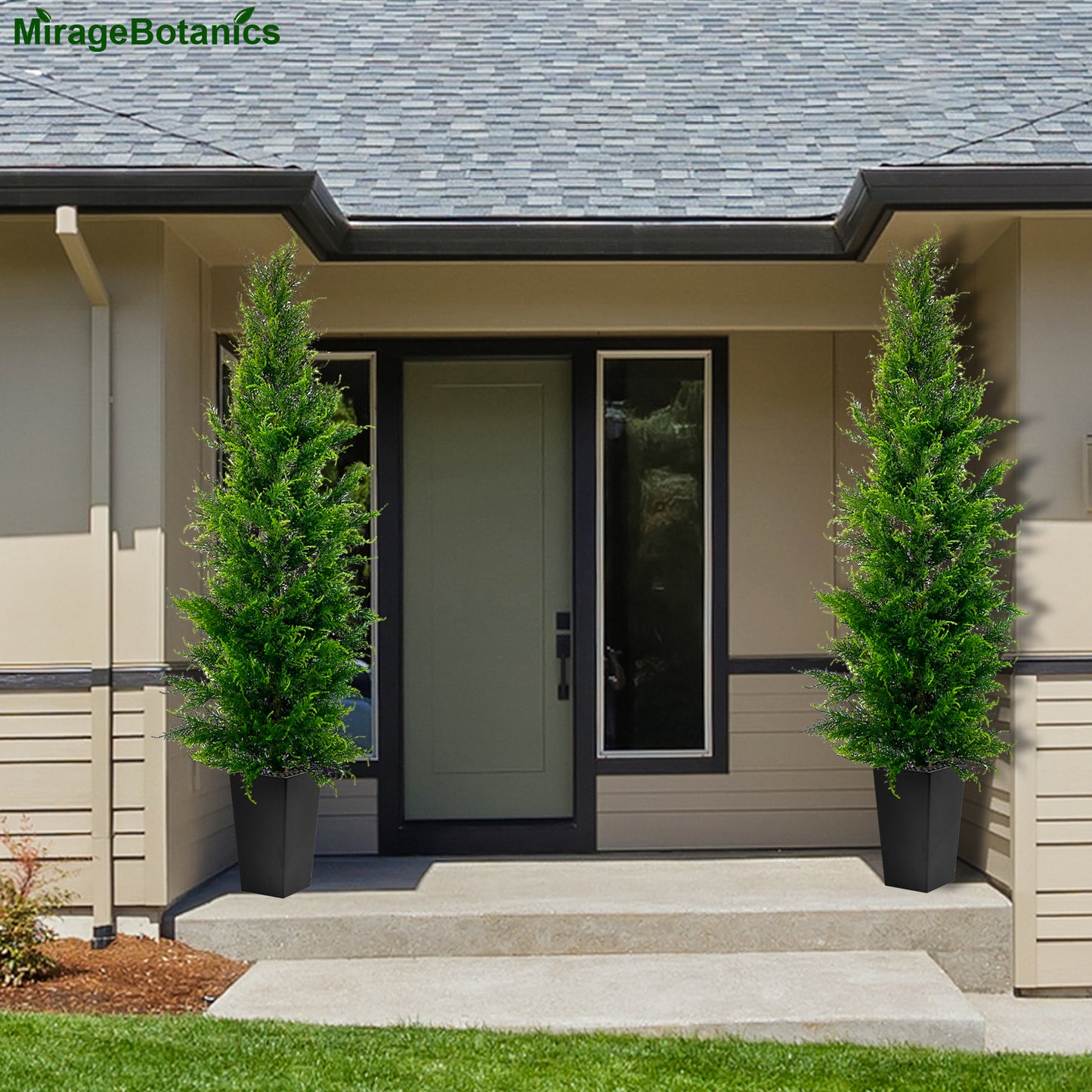 150cm Artificial Cedar Tree Outdoor Front Porch Decor Faux Cedar Tree, Fake Pine Tree in Black Planter with UV Resistant Coating