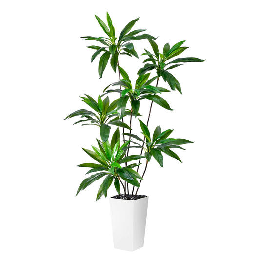 150cm Artificial Dracaena Tree, Fake Loose Tail Dracaena Faux Plantain Tree Potted Fake Tree Artificial Green Plant  for Nordic Living Room Pation Office Home Decor (Include White Tall Planter)