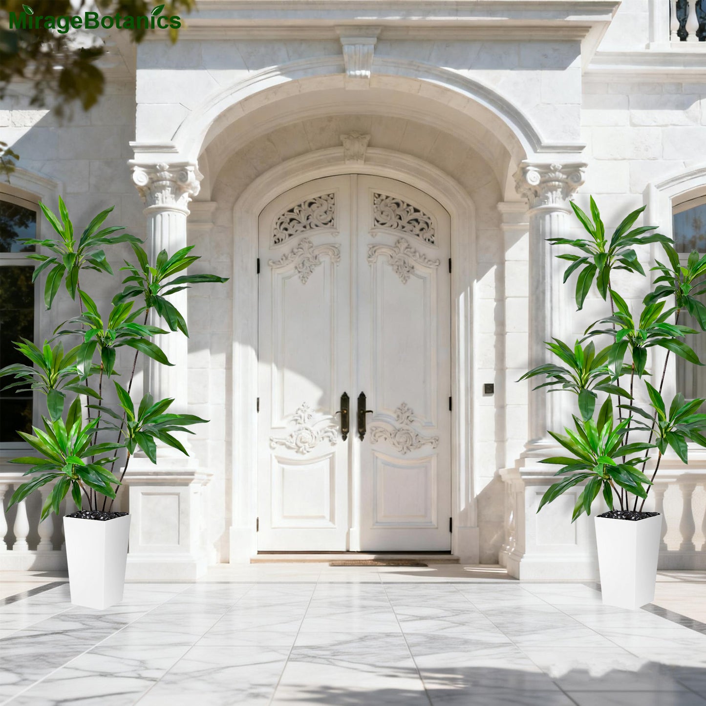 150cm Artificial Dracaena Tree, Fake Loose Tail Dracaena Faux Plantain Tree Potted Fake Tree Artificial Green Plant  for Nordic Living Room Pation Office Home Decor (Include White Tall Planter)