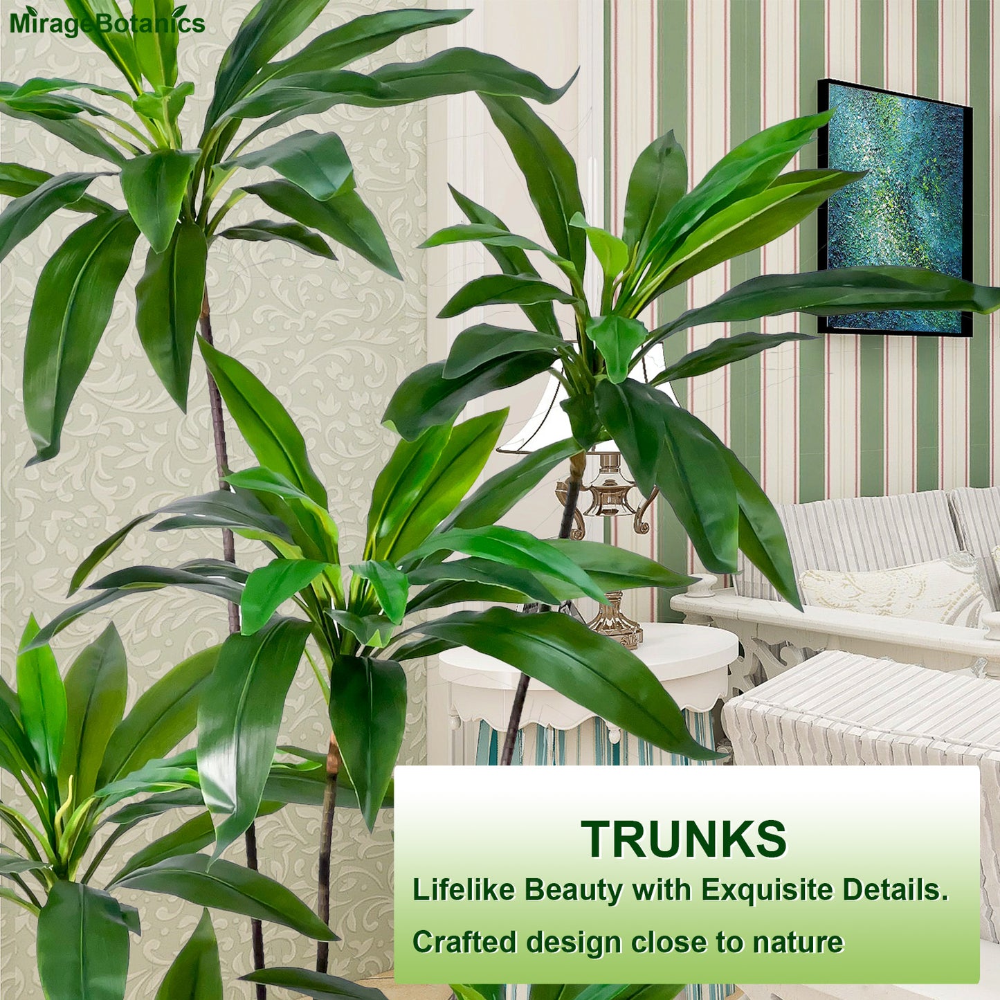 150cm Artificial Dracaena Tree, Fake Loose Tail Dracaena Faux Plantain Tree Potted Fake Tree Artificial Green Plant  for Nordic Living Room Pation Office Home Decor (Include White Tall Planter)