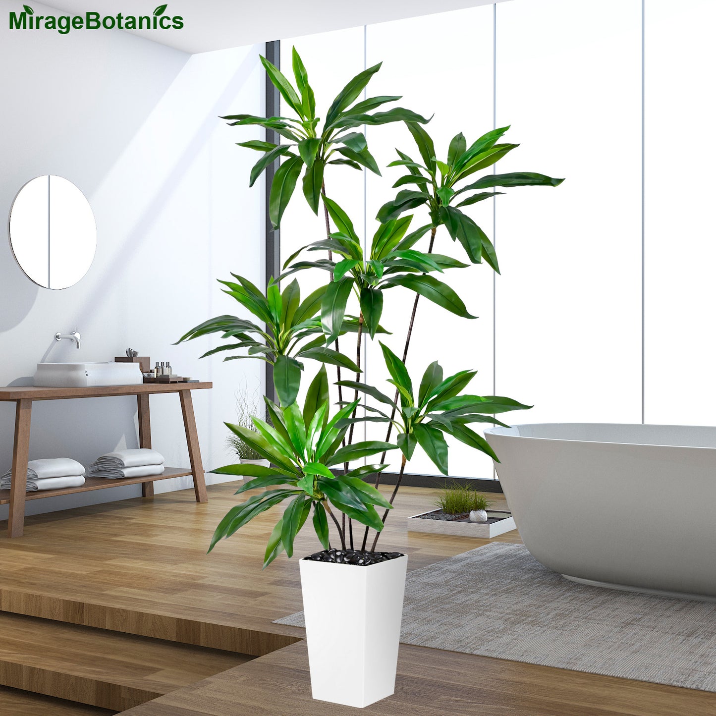 150cm Artificial Dracaena Tree, Fake Loose Tail Dracaena Faux Plantain Tree Potted Fake Tree Artificial Green Plant  for Nordic Living Room Pation Office Home Decor (Include White Tall Planter)