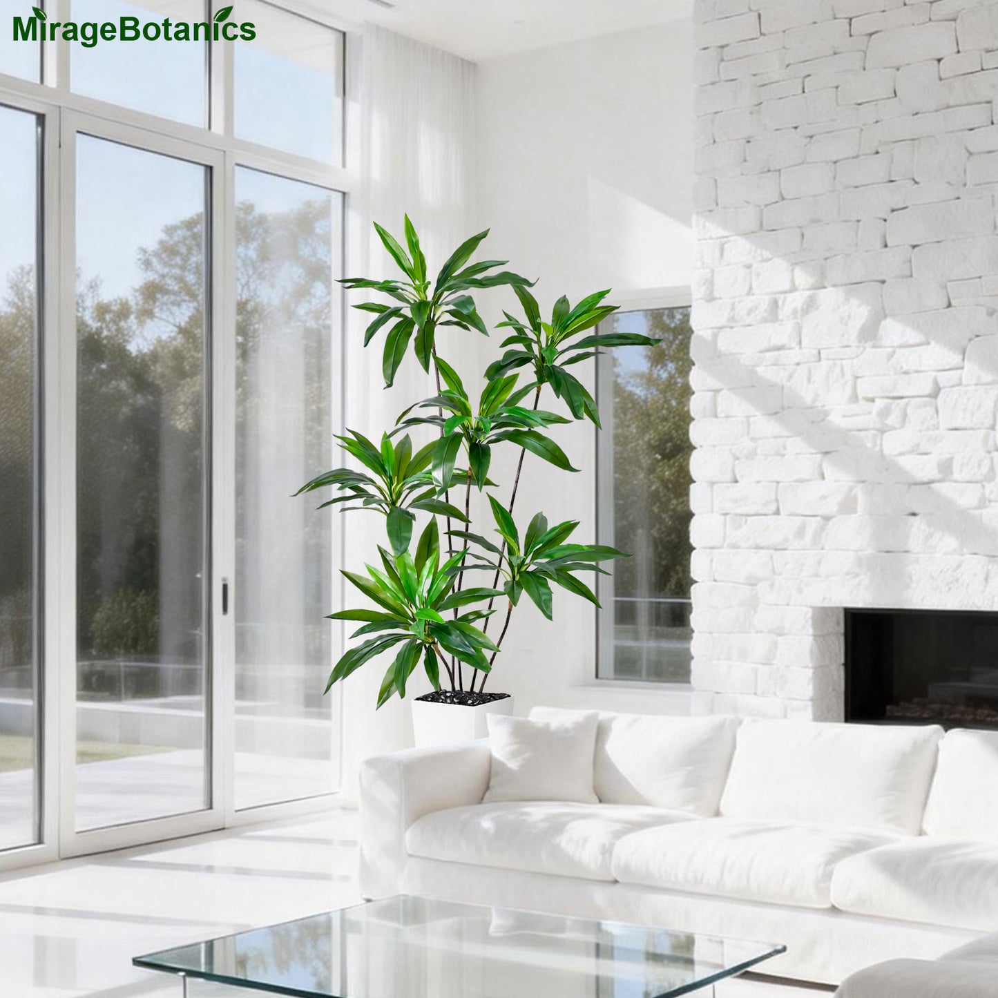 150cm Artificial Dracaena Tree, Fake Loose Tail Dracaena Faux Plantain Tree Potted Fake Tree Artificial Green Plant  for Nordic Living Room Pation Office Home Decor (Include White Tall Planter)
