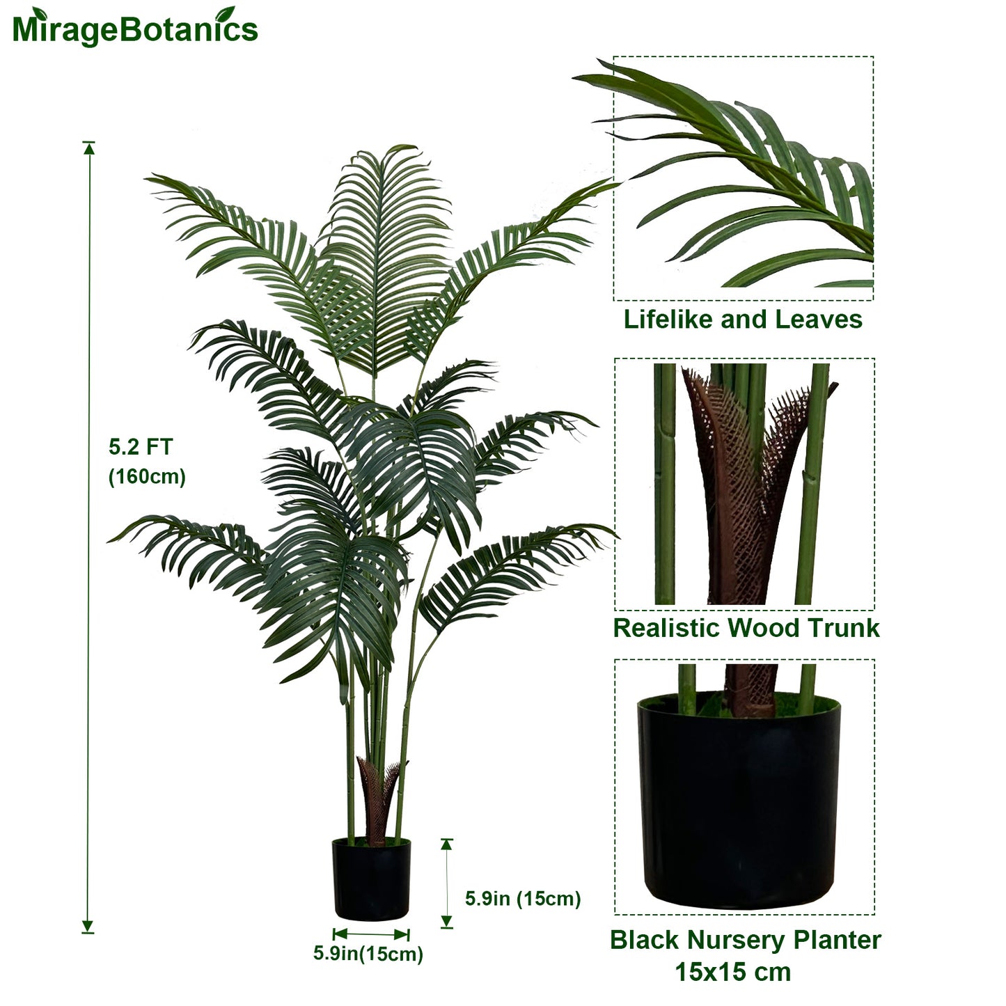 Artificial Palm Tree - Fake Palm Tree - Faux Tropical Areca Floor Plant - Artificial Silk Plant for Home Office Living Room Decor Indoor Outdoor