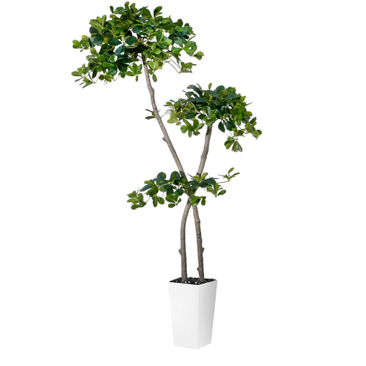 150cm Tall Artificial Black Olive Tree with 959 Lifelike Leaves, Fake Plant in White Tall Planters, Faux Olive Tree with 2 Poles for Living Room Office Garden Decor
