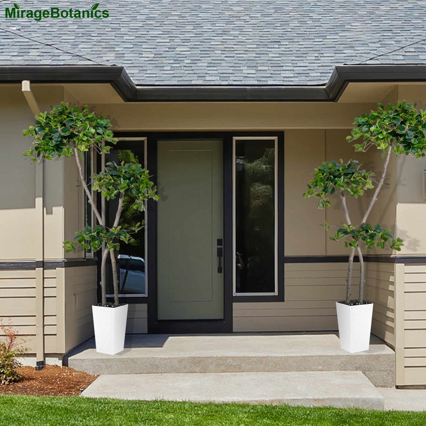 150cm Tall Artificial Black Olive Tree with 959 Lifelike Leaves, Fake Plant in White Tall Planters, Faux Olive Tree with 2 Poles for Living Room Office Garden Decor