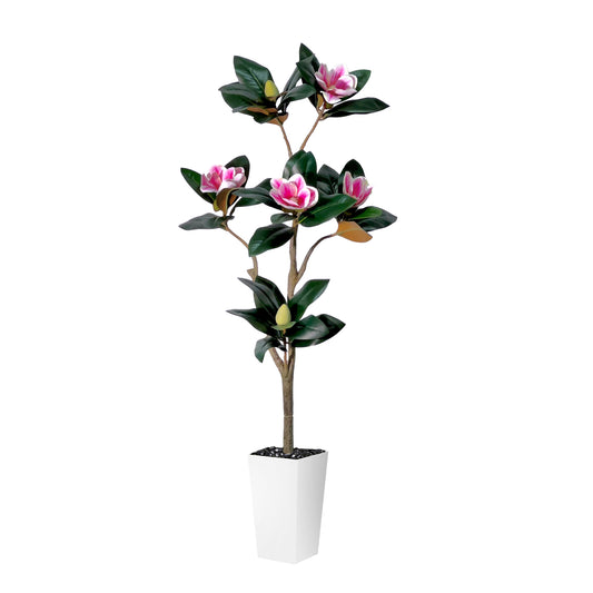 140cm Artificial Magnolia Tree Artificial Flowers Plants Faux Plant with Big Leaves and Flowers Fake Tree Floor Plant Indoor outdoor for Living Room, Porch Decor, Housewarming Gift, Office Home Decor