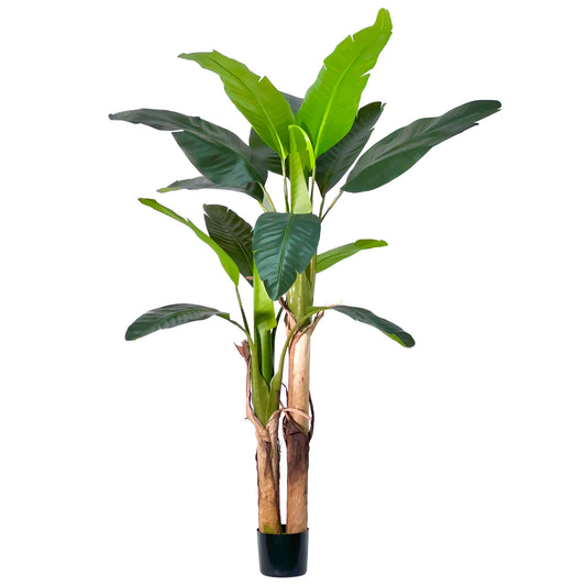 160cm Artificial Banana Tree Artificial Leaf Plant Tall Tree Faux Banana Leaves with Black UV Planter for Home Swimming Pool Outdoor Patio Tropical Decor