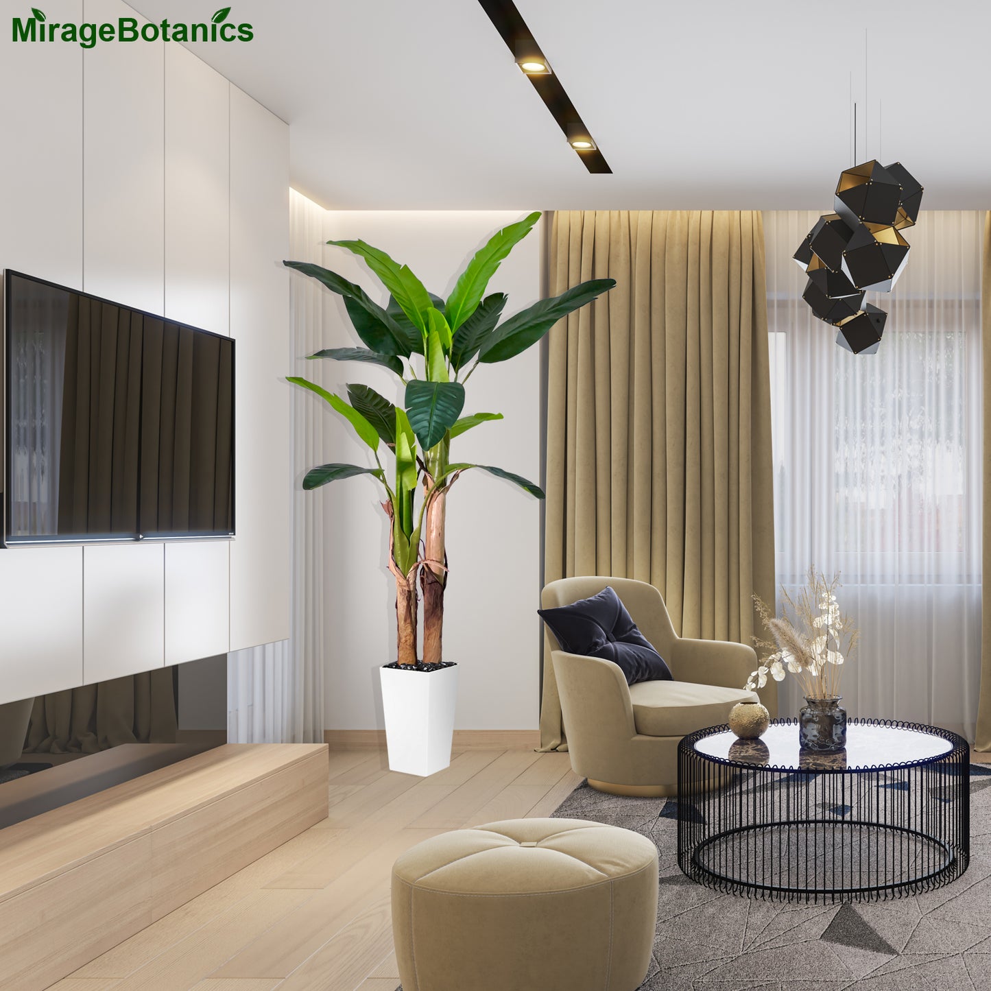 160cm Artificial Banana Tree Artificial Leaf Plant Tall Tree Faux Banana Leaves with Black UV Planter for Home Swimming Pool Outdoor Patio Tropical Decor