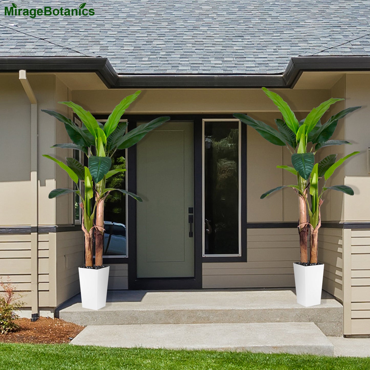 160cm Artificial Banana Tree Artificial Leaf Plant Tall Tree Faux Banana Leaves with Black UV Planter for Home Swimming Pool Outdoor Patio Tropical Decor