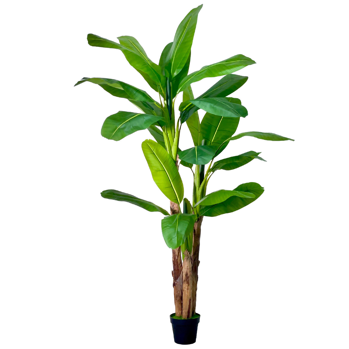 Artificial Banana 3 Trunks Tree Fake Leaf Plant Tall Tree Faux Banana Leaves with White UV Planter for Home Swimming Pool Outdoor Patio Tropical Decor