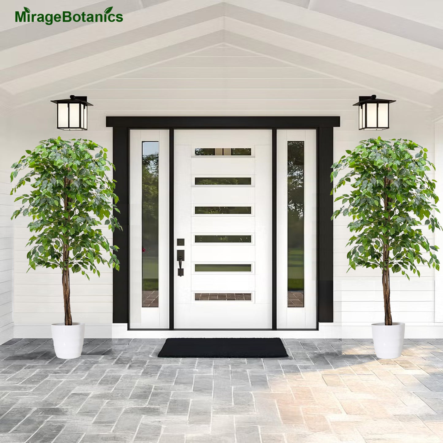 150cm Triple Trunk Artificial Ficus Tree with Natural Wood Trunks, Fake Tree for Indoor Home Décor, Faux Ficus Tree with Black Nursery Pot, Office Decor