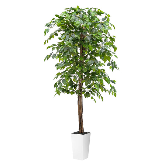 180cm Triple Trunk Artificial Ficus Tree with Natural Wood Trunks, Fake Tree for Indoor Home Décor, Faux Ficus Tree with Black Nursery Pot, Office Decor