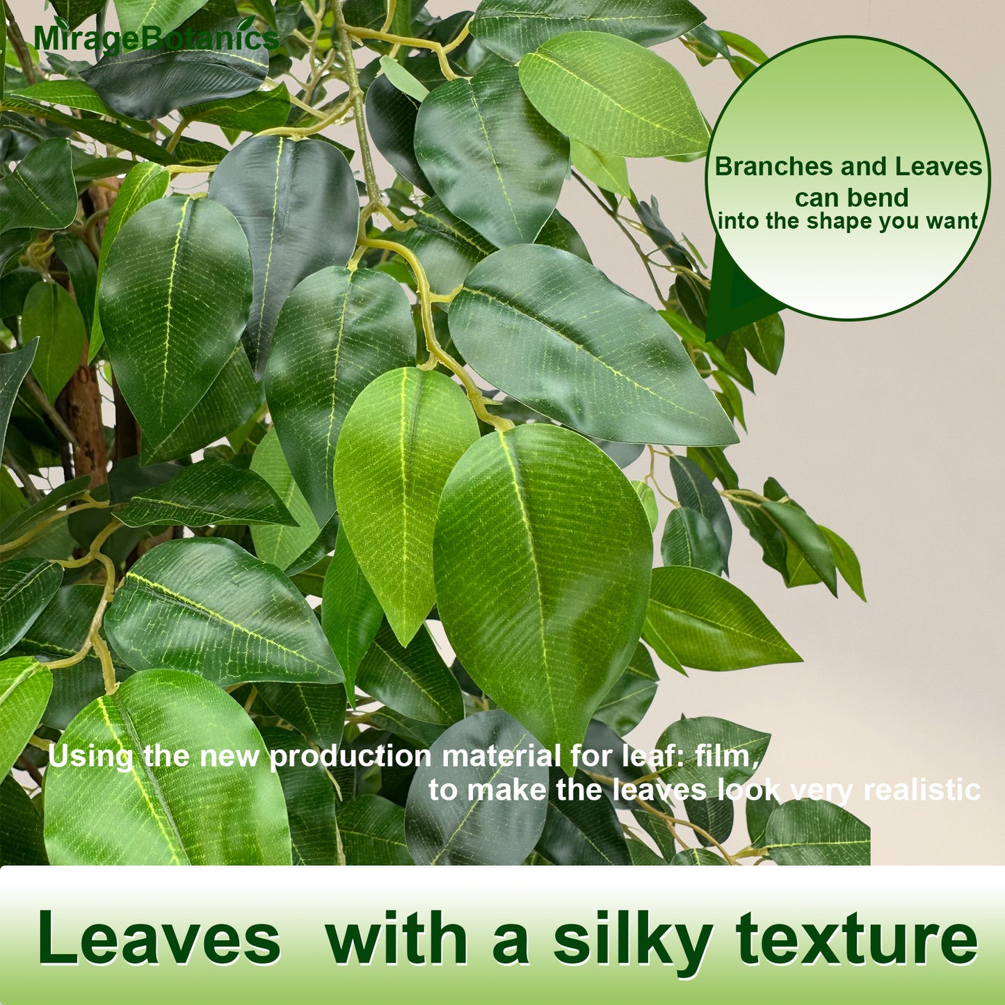 180cm Triple Trunk Artificial Ficus Tree with Natural Wood Trunks, Fake Tree for Indoor Home Décor, Faux Ficus Tree with Black Nursery Pot, Office Decor