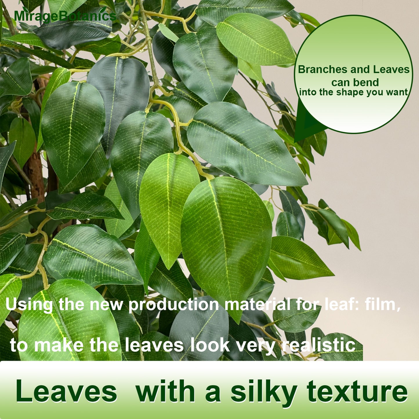 150cm Triple Trunk Artificial Ficus Tree with Natural Wood Trunks, Fake Tree for Indoor Home Décor, Faux Ficus Tree with Black Nursery Pot, Office Decor