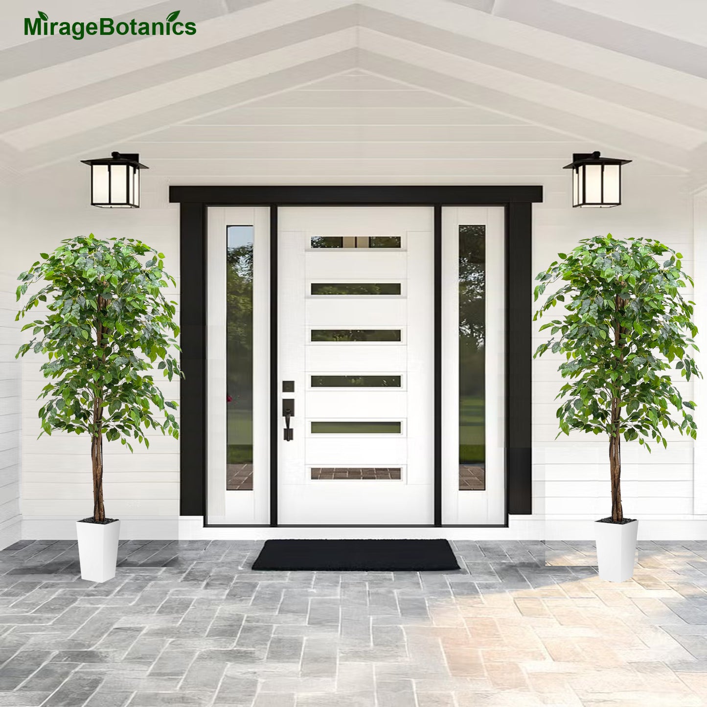 180cm Triple Trunk Artificial Ficus Tree with Natural Wood Trunks, Fake Tree for Indoor Home Décor, Faux Ficus Tree with Black Nursery Pot, Office Decor