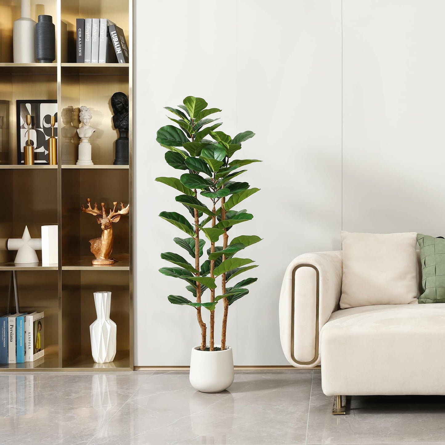 5 Ft Artificial Fiddle Leaf Fig Tree with White Planter Pot
