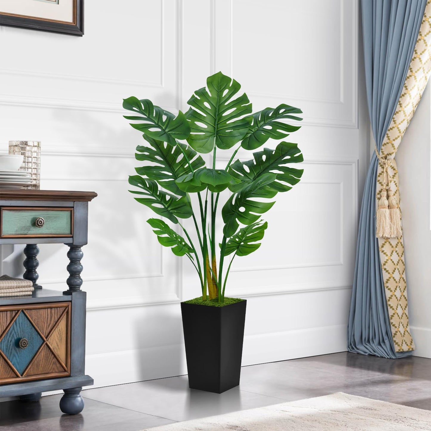 5FT Artificial Monstera Deliciosa Plant  - Faux Tropical Palm Tree with Tall Planter