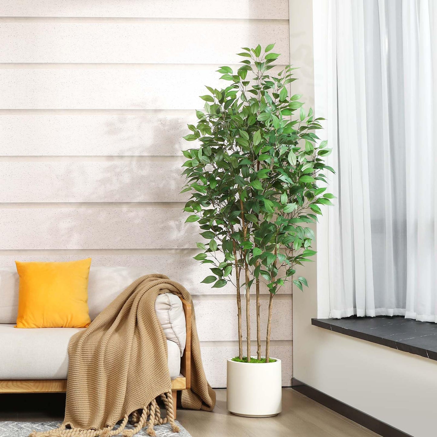 Artificial Ficus Tree with White Planter Pot 5ft 6ft 7ft