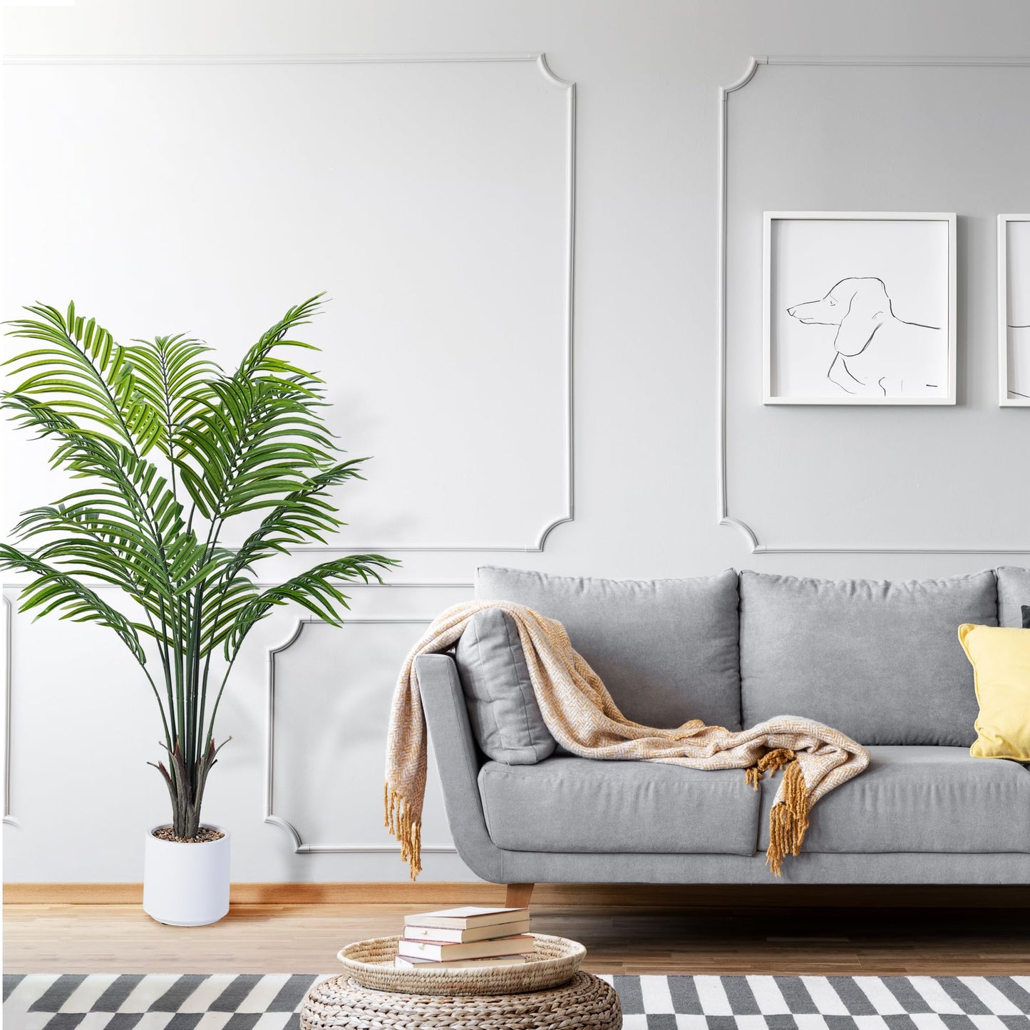 Artificial Palm Tree - 4FT Fake Tree with White Tall Planter