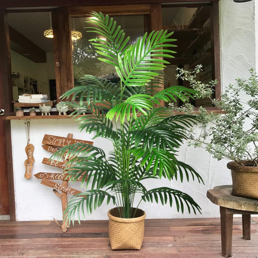 4FT 2pcs Large Artificial Plants Fake Palm Tree Tropical Palm Leaves Faux Palm Plants