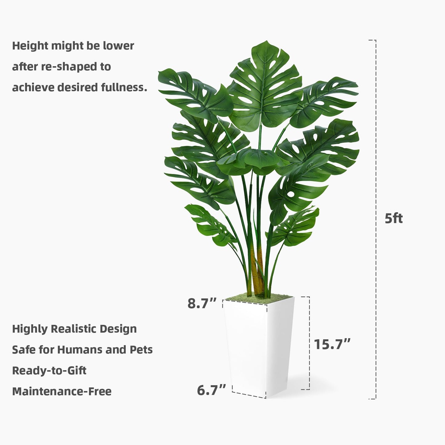 5FT Artificial Monstera Deliciosa Plant  - Faux Tropical Palm Tree with Tall Planter