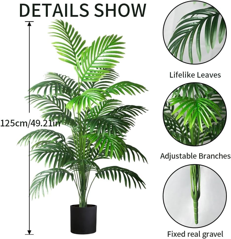 4FT 2pcs Large Artificial Plants Fake Palm Tree Tropical Palm Leaves Faux Palm Plants