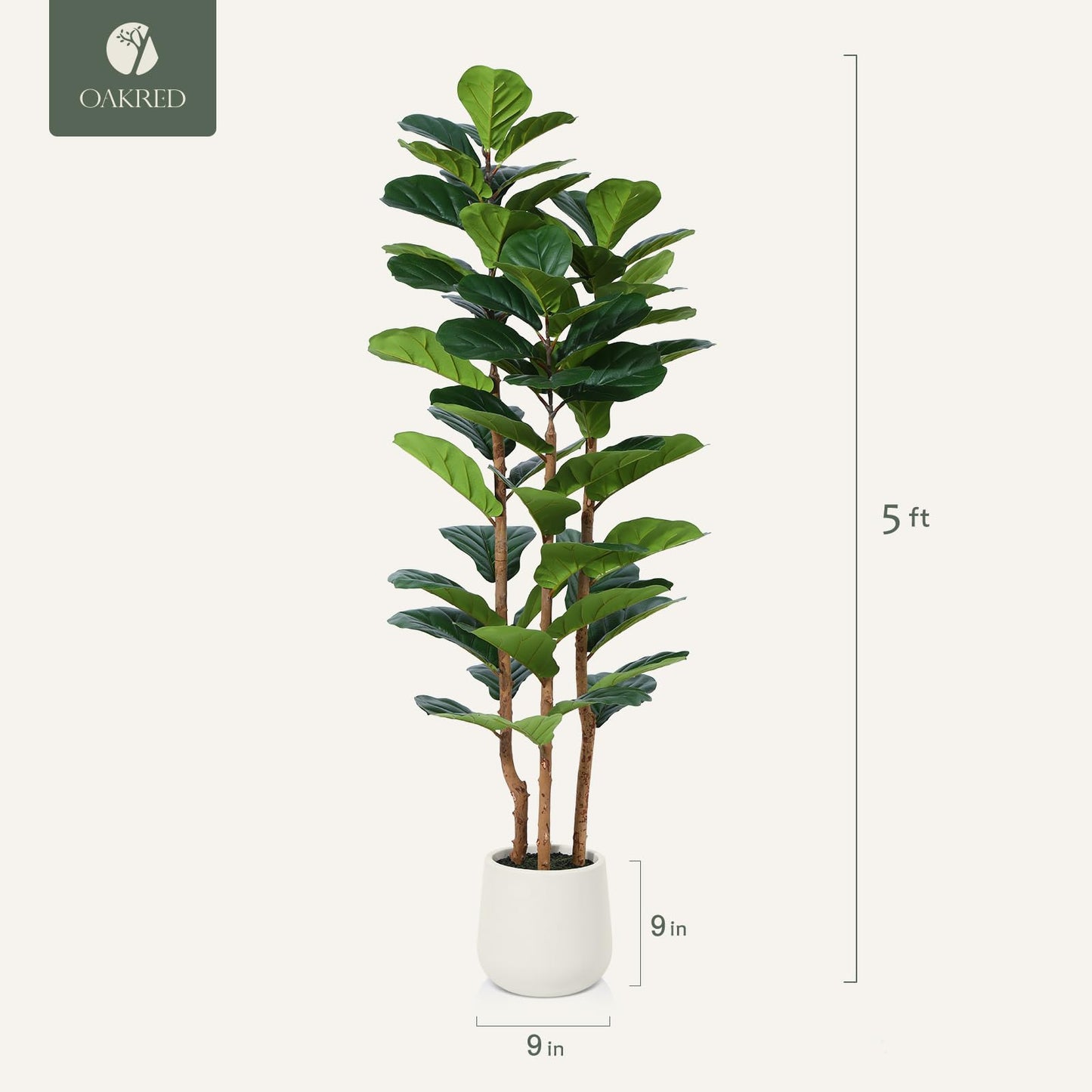 5 Ft Artificial Fiddle Leaf Fig Tree with White Planter Pot