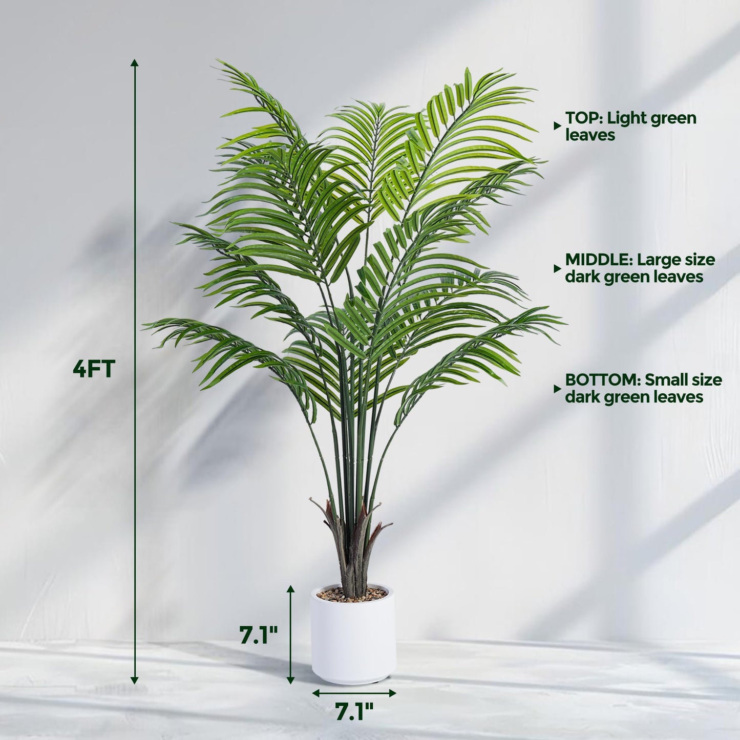 Artificial Palm Tree - 4FT Fake Tree with White Tall Planter