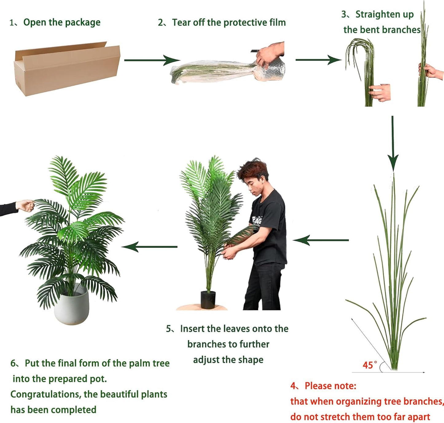 4FT 2pcs Large Artificial Plants Fake Palm Tree Tropical Palm Leaves Faux Palm Plants