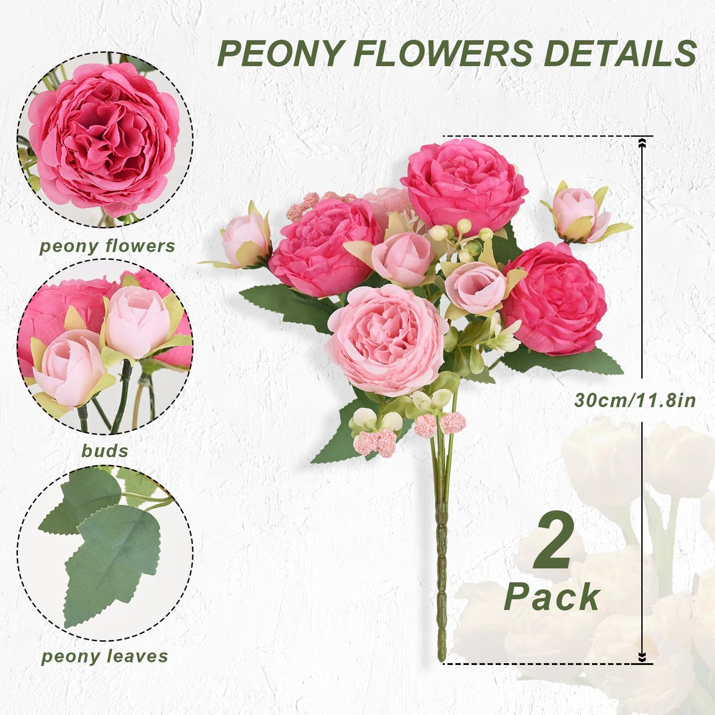 2 Packs Peonies Artificial Flowers, Silk Peonies Flowers