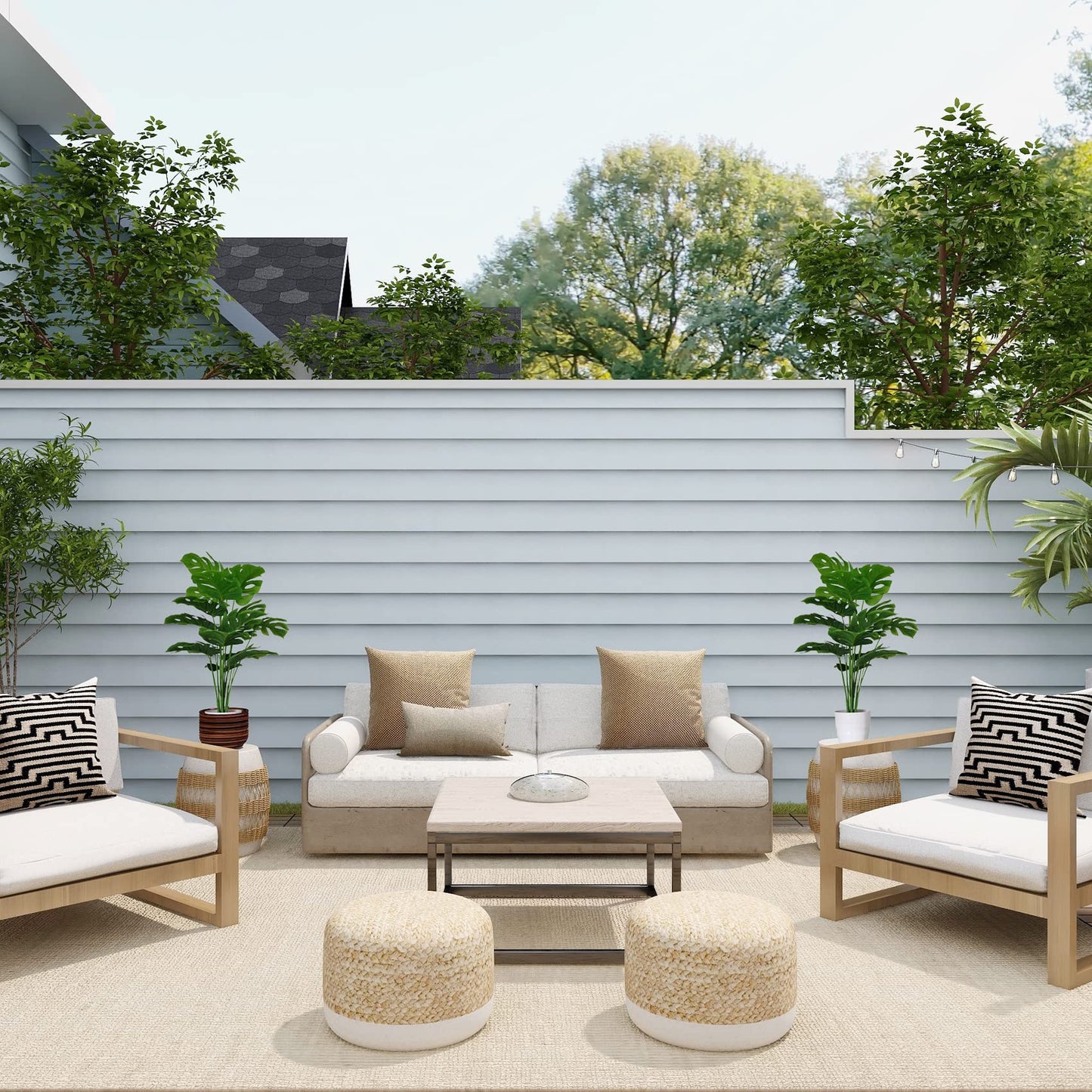 Set of 2 Artificial Monstera Deliciosa Plant - 28Inch Faux Tropical Palm Tree with White Tall Planter