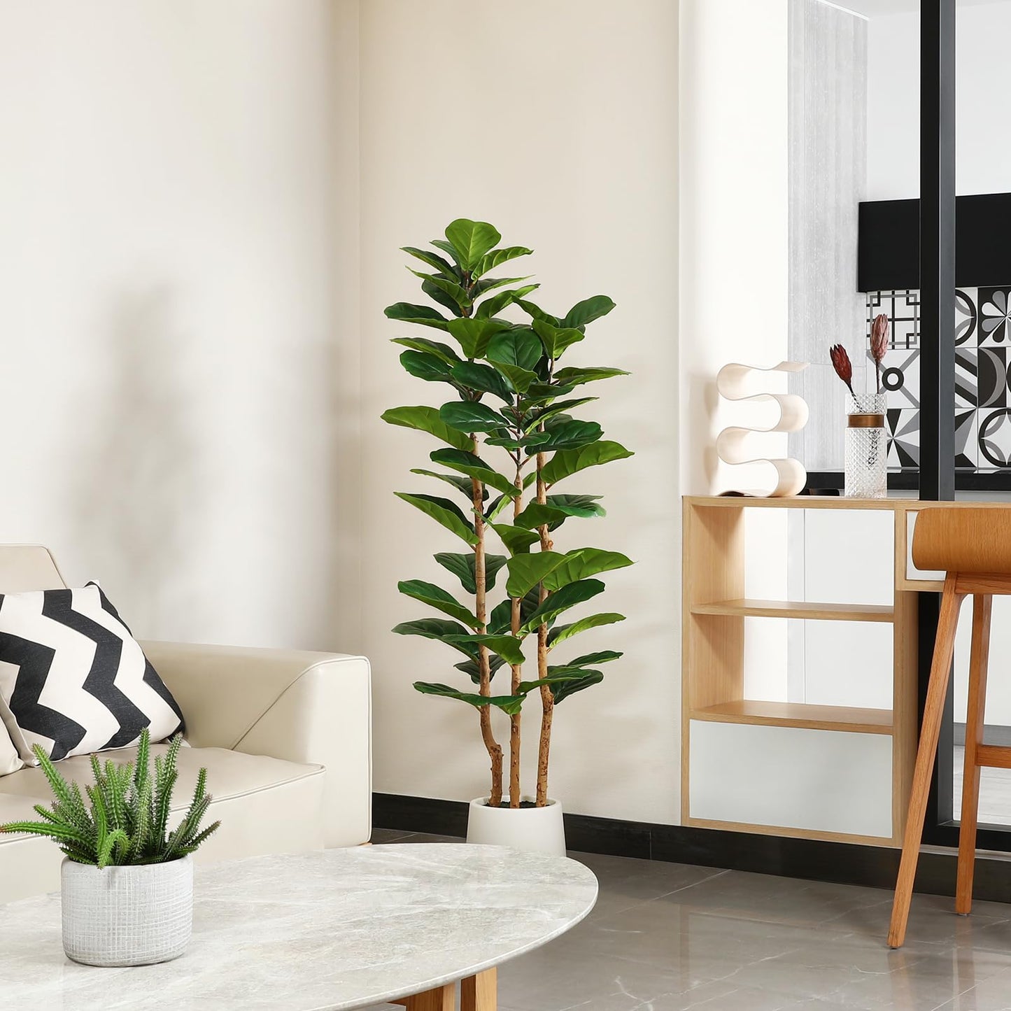5 Ft Artificial Fiddle Leaf Fig Tree with White Planter Pot