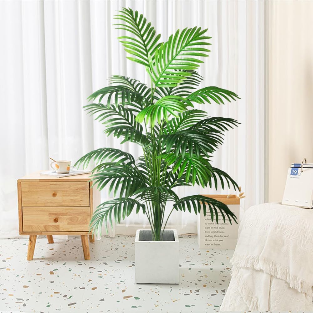 4FT 2pcs Large Artificial Plants Fake Palm Tree Tropical Palm Leaves Faux Palm Plants