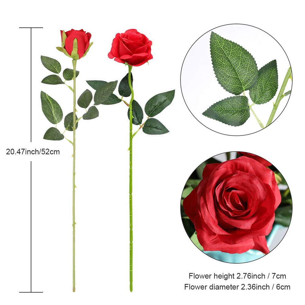 12PCS Artificial Silk Flowers Realistic Roses Bouquet Long Stem for Home