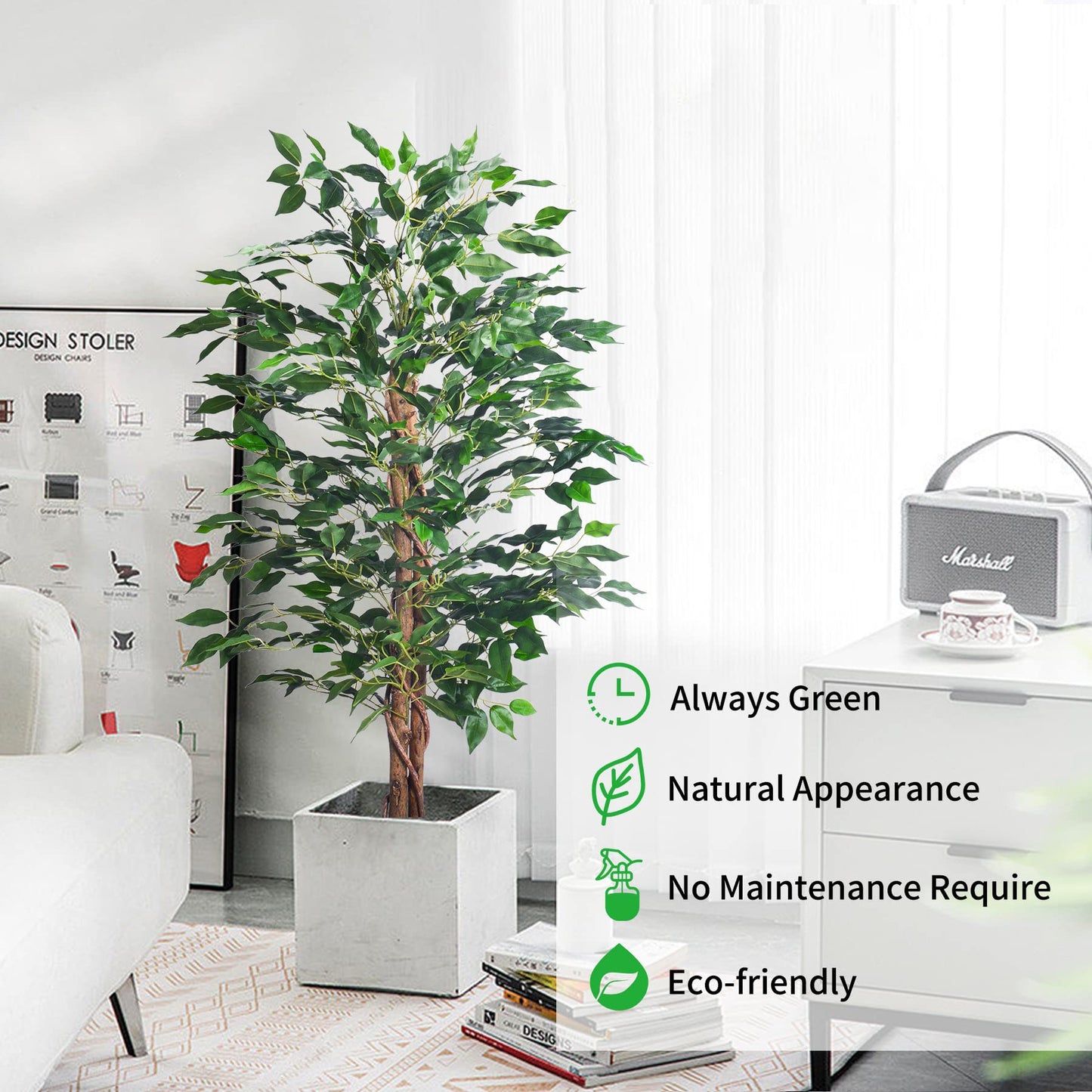 Artificial Ficus Tree 4FT/5FT/6FT Faux Silk Plants with Sturdy Plastic Nursery Pot