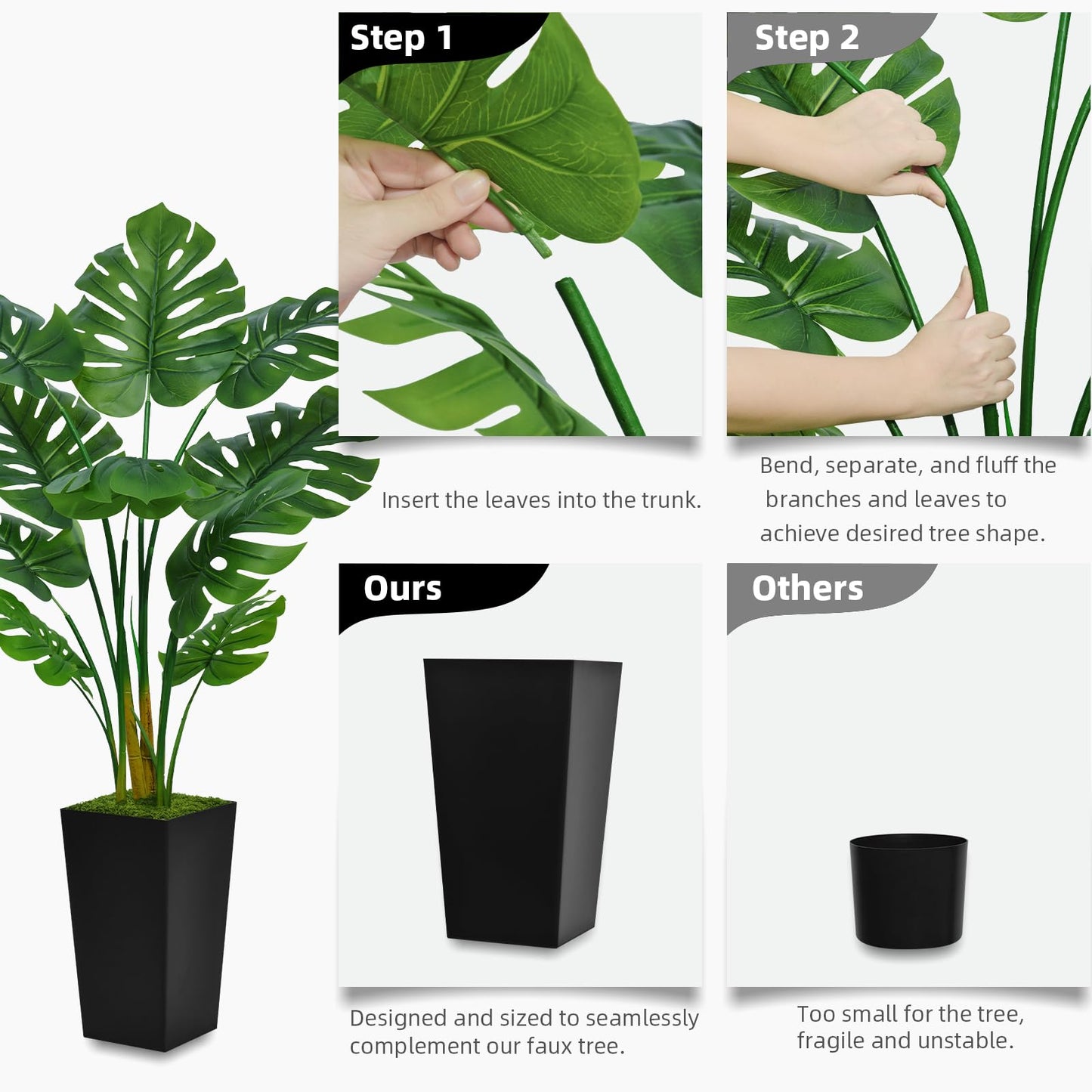 5FT Artificial Monstera Deliciosa Plant  - Faux Tropical Palm Tree with Tall Planter