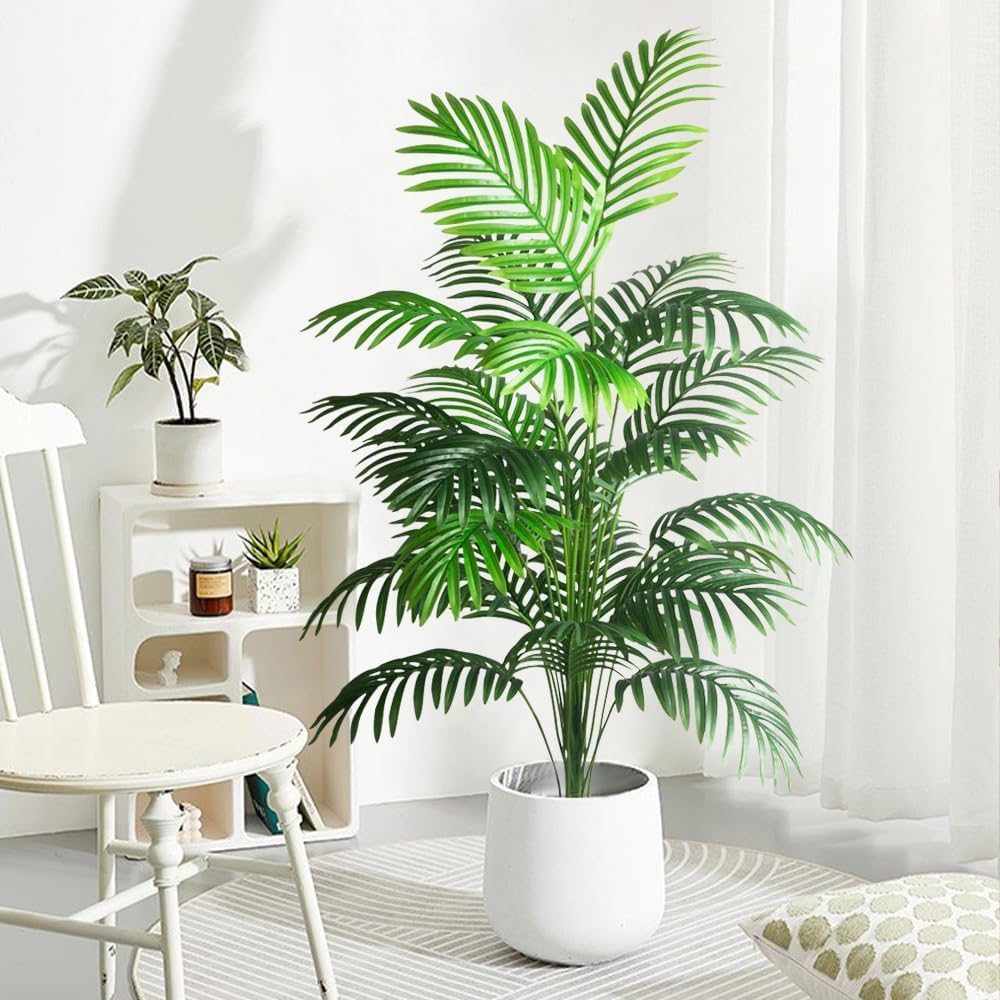 4FT 2pcs Large Artificial Plants Fake Palm Tree Tropical Palm Leaves Faux Palm Plants
